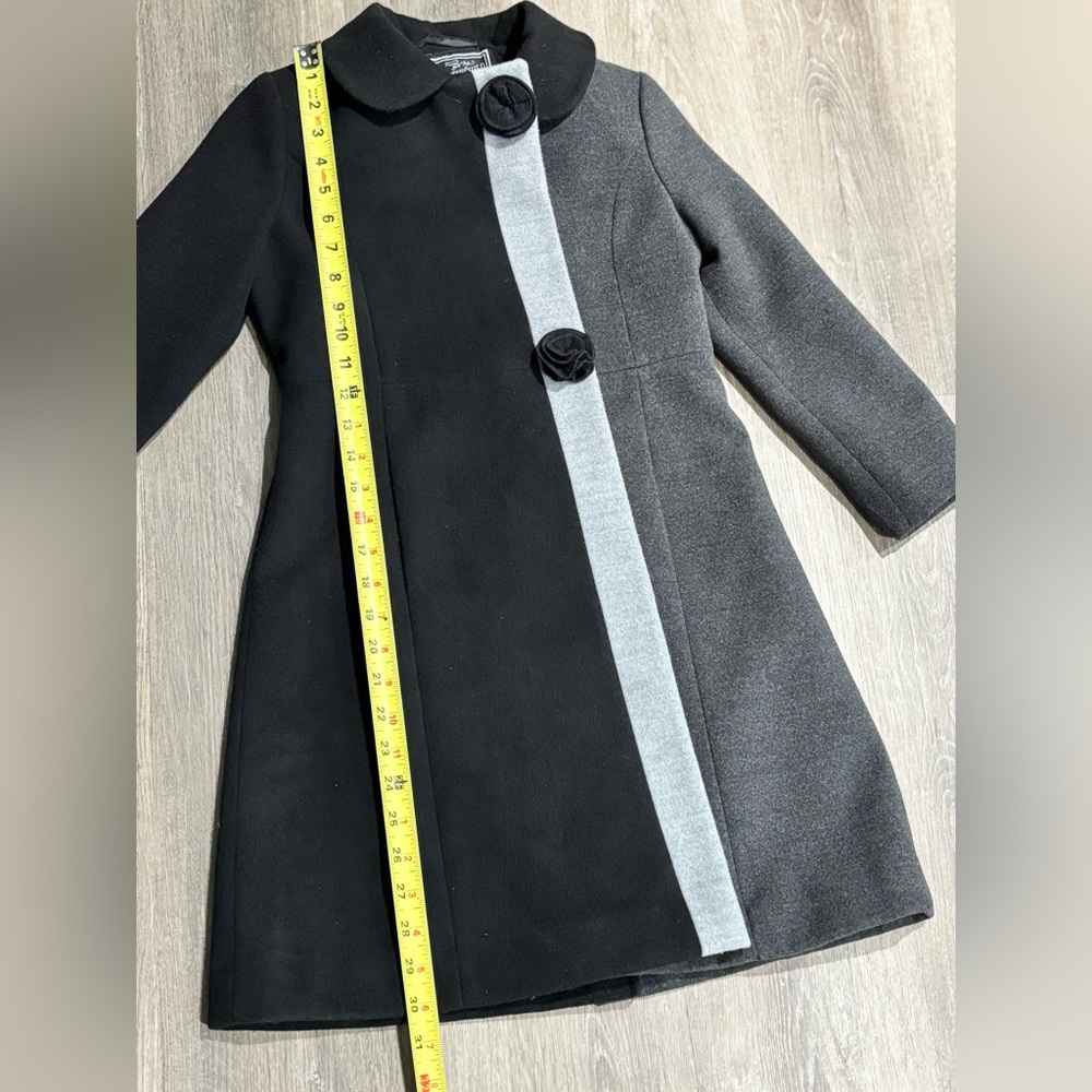 90s Vintage Rothschild Black Grey Girls Wool Pea Coat Size 6x - Picture 3 of 9